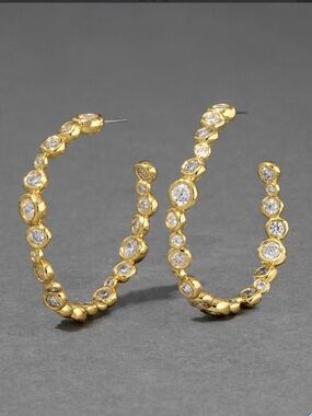 Alexis Bittar Asterales Large Hoop Earrings Gold Clear C Z JL21